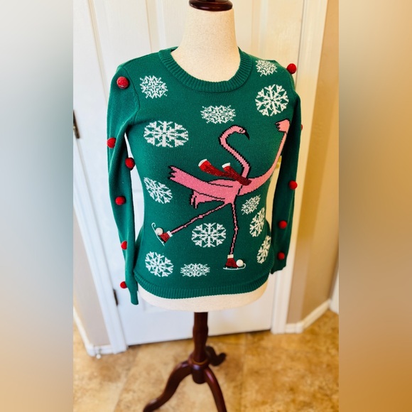 with love derrik Sweaters - With Love Derrick Flamingo Green Christmas Sweater Women’s Small Style #104317